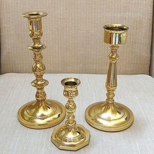 Baldwin Brass Candle Holders Mismatched Set of 3 Vintage